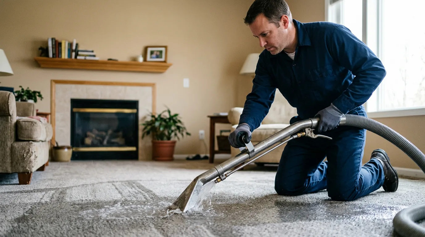 Water damage restoration technician working near Independence, KS
